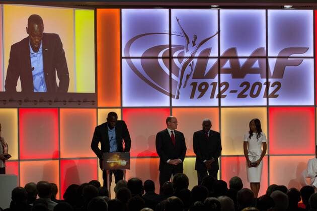 24 11 2012, Athletes of the year award, Barcelona, IAAF, IAAF Centenary, IAAF Centenary Athletes Awards Ceremony, Usain Bolt, Fürst Albert von Monaco Male 2012 World Masters Athlete of the year 
