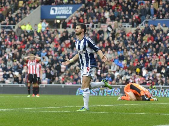 West Brom s Shane Long celebrates scoring their second goal - AFC Sunderland vs West Bromwich Albion - Stadium of Light - AFC Sunderland - 24 11 12 EDITORIAL USE ONLY. No use with unauthorised audio, video, data, fixture lists, club league logos or live services. Online in-match use limited to 120 images, no video emulation. No use in betting, games or single club league player publications.