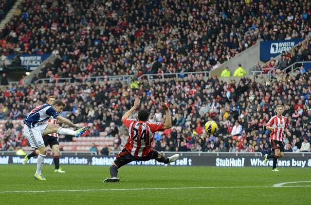 West Brom s Zoltan Gera scores their first goal - Barclays Premier League - AFC Sunderland vs West Bromwich Albion - Stadium of Light - AFC Sunderland - 24 11 12 EDITORIAL USE ONLY. No use with unauthorised audio, video, data, fixture lists, club league logos or live services. Online in-match use limited to 120 images, no video emulation. No use in betting, games or single club league player publications.