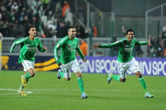Faouzi Ghoulam - Loic Perrin - Brandao (Saint Etienne) FOOTBALL : AS Saint Etienne vs PSG Paris St Germain - Coupe de la Ligue - 27 11 2012 NLeGouicFEP 