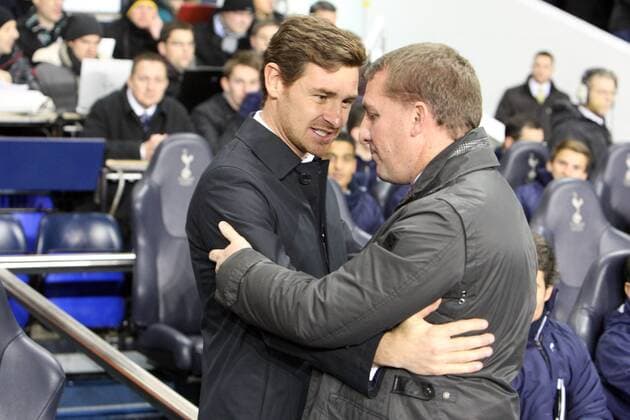 28.11.2012. North London, England. Andre Villas-Boas Manager of Tottenham Hotspur and Brendan Rodgers Manager of Liverpool before kick off the Premier League match between Tottenham Hotspur and Liverpool from White Hart Lane, London xKieranxGalvinx  ActionPlus11351912