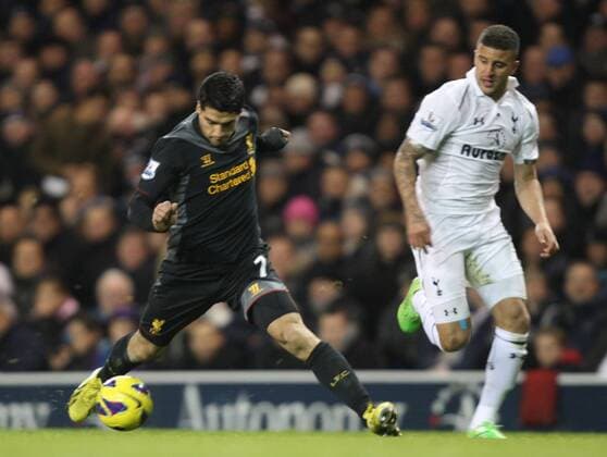 28.11.2012. North London, England. Luis Suarez of Liverpool in action during the Premier League match between Tottenham Hotspur and Liverpool from White Hart Lane, London xKieranxGalvinx  ActionPlus11351956