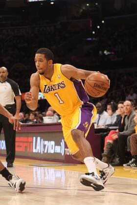 Tuesday November 27, 2012; Darius Morris 1 of the Lakers during the game. The Indiana Pacers defeated the Los Angeles Lakers by the final score of 79-77 at Staples Center in downtown Los Angeles, CA. NBA Basketball Herren USA NOV 27 Pacers at Lakers Icon59212112733983 EDITORIAL USE ONLY