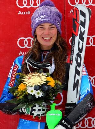 SKI ALPIN - FIS WC St. Moritz, Super-Kombination, Damen ST.MORITZ,SCHWEIZ,07.DEZ.12 - SKI ALPIN - FIS Weltcup, Superkombination der Damen, Siegerehrung. Bild zeigt Tina Maze (SLO). 
