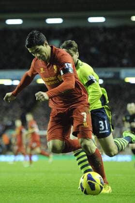 15.12.2012. Liverpool, England. Luis Suarez of Liverpool in action during the Premier League game between FC Liverpool and Aston Villa from Anfield,Liverpool xAlanxEdwardsx  ActionPlus9081