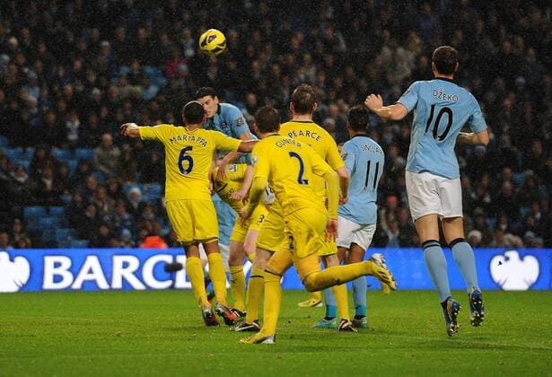 Football - Barclays Premier League - Manchester City vs. Reading FC Gareth Barry of Manchester City scores the winning goal with his head deep into injury time at the Etihad Stadium, Manchester 