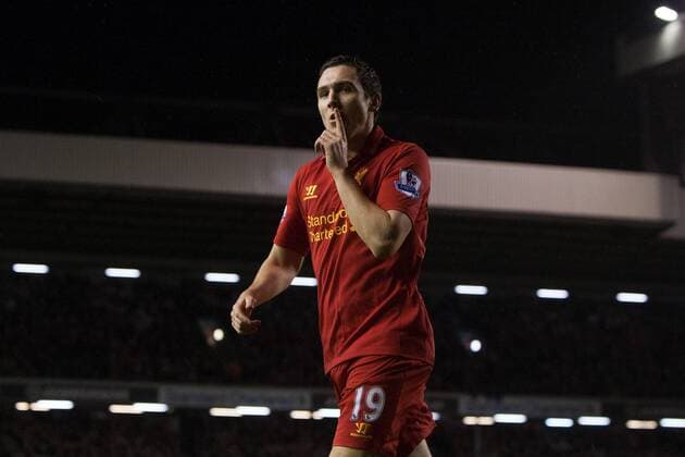 Football - 2012 2013 Premier League - Liverpool FC vs. Fulham FC - Stuart Downing of Liverpool FC celebrates his goal at Anfield 