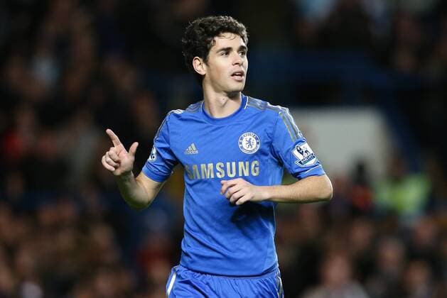 Football - 2012 2013 Premier League - Chelsea vs. Aston Villa Chelsea s Oscar celebrates scoring a penalty at Stamford Bridge, London. 