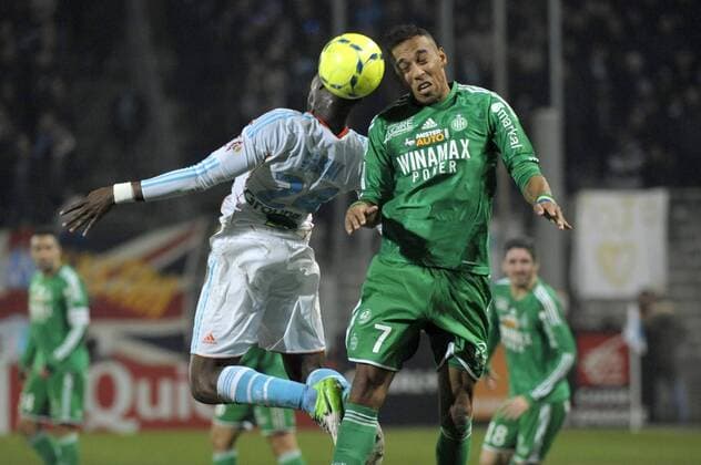 Rod Fanni (OM) - Pierre Aubameyang (ASSE) FOOTBALL: Olympique Marseille (OM) - AS Saint Etienne (ASSE). Ligue 1 - 23 12 2012 xFranckxPennantx 