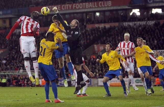 Stoke City s Kenwyene Jones takes on the Southampton defence- Barclays Premier League - Stoke City vs Southampton - Britannia Stadium - Stoke on Trent - 29th December 2012 - Credit Paul Bradbury Sportimage EDITORIAL USE ONLY. No use with unauthorised audio, video, data, fixture lists, club league logos or live services. Online in-match use limited to 120 images, no video emulation. No use in betting, games or single club league player publications.