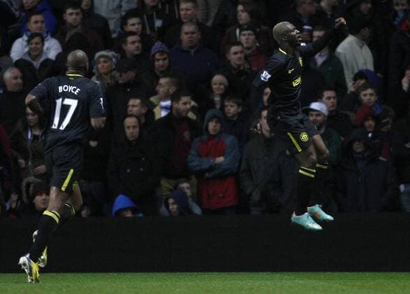 Football- Premier League-Aston Villa vs. Wigan Athletic- Wigan s Arouna Kone celebrates his goal at Villa Park 
