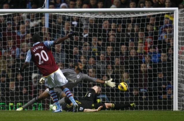 Football- Premier League-Aston Villa vs. Wigan Athletic- Aston Villa s Christian Benteke scores but the goal is disallowed at Villa Park 