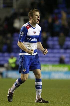 Football - 2012 2013 Premier League - Reading vs West Ham United Readings Alex Pearce celebrates atbthe final whistle as Reading secure a home win at the Madejski Stadium Reading 
