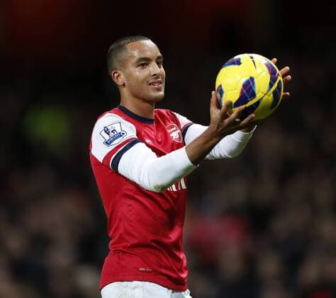 Arsenal s Theo Walcott celebrates with the match ball after his hatrick..- Arsenal v Newcastle United - Barclays Premier League - the Emirates Stadium, London- 29 12 12 - Picture David Klein Sportimage EDITORIAL USE ONLY. No use with unauthorised audio, video, data, fixture lists, club league logos or live services. Online in-match use limited to 120 images, no video emulation. No use in betting, games or single club league player publications.