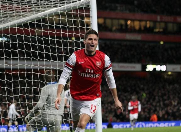 Arsenal s Olivier Giroud celebrates scoring his sides fifth goal ..- Arsenal v Newcastle United - Barclays Premier League - the Emirates Stadium, London- 29 12 12 - Picture David Klein Sportimage EDITORIAL USE ONLY. No use with unauthorised audio, video, data, fixture lists, club league logos or live services. Online in-match use limited to 120 images, no video emulation. No use in betting, games or single club league player publications.
