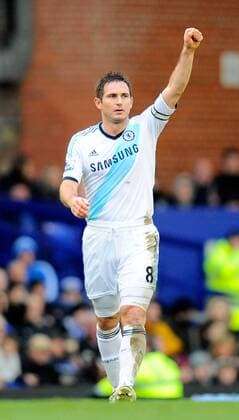 Frank Lampard of Chelsea celebrates scoring - Barclays Premier League - Everton vs Chelsea - Goodison Park Stadium - Liverpool - 30 12 12 - Picture Simon Bellis Sportimage EDITORIAL USE ONLY. No use with unauthorised audio, video, data, fixture lists, club league logos or live services. Online in-match use limited to 120 images, no video emulation. No use in betting, games or single club league player publications.