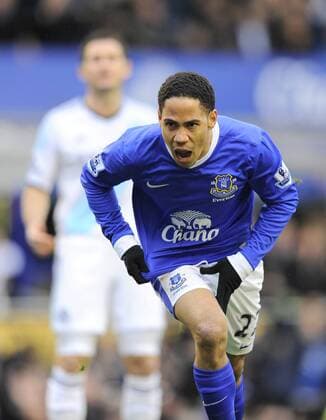 Steven Pienaar of Everton celebrates scoring the first goal - Barclays Premier League - Everton vs Chelsea - Goodison Park Stadium - Liverpool - 30 12 12 - Picture Simon Bellis Sportimage EDITORIAL USE ONLY. No use with unauthorised audio, video, data, fixture lists, club league logos or live services. Online in-match use limited to 120 images, no video emulation. No use in betting, games or single club league player publications.