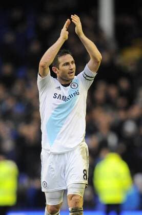 Frank Lampard of Chelsea celebrates the win - Barclays Premier League - Everton vs Chelsea - Goodison Park Stadium - Liverpool - 30 12 12 - Picture Simon Bellis Sportimage EDITORIAL USE ONLY. No use with unauthorised audio, video, data, fixture lists, club league logos or live services. Online in-match use limited to 120 images, no video emulation. No use in betting, games or single club league player publications.
