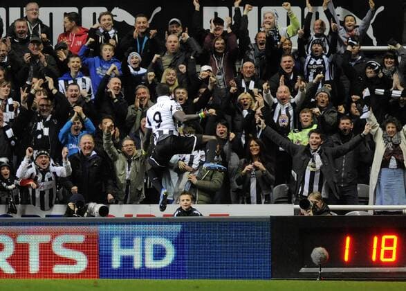 Newcastle United s Papiss Cisse celebrates scoring their first goal - Barclays Premier League - Newcastle United vs Everton - St. James Park - Newcastle - 02 01 13 - Picture Richard Lee Sportimage EDITORIAL USE ONLY. No use with unauthorised audio, video, data, fixture lists, club league logos or live services. Online in-match use limited to 120 images, no video emulation. No use in betting, games or single club league player publications.
