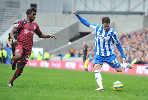 05.01.2013, Brighton, England. Newcastle United s Gael Bigirimana and Brighton s Wayne Bridge in action during the FA third round Cup game between Brighton &amp; Hove Albion and Newcastle from Amex Community Stadium xJuliexBadrickx  ActionPlus11362134