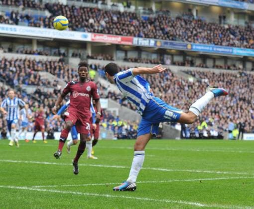 05.01.2013, Brighton, England. Brighton s Andrew Crofts and Newcastle United s Gael Bigirimana in action during the FA third round Cup game between Brighton &amp; Hove Albion and Newcastle from Amex Community Stadium xJuliexBadrickx  ActionPlus11362136