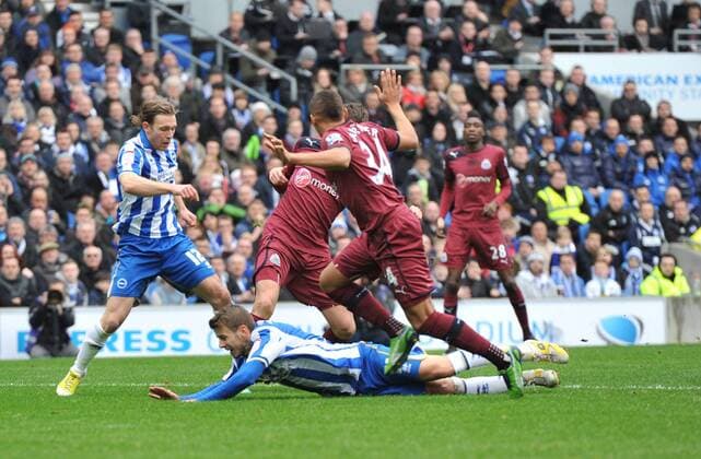 05.01.2013, Brighton, England. Brighton s Craig Mackall-Smith in action during the FA third round Cup game between Brighton &amp; Hove Albion and Newcastle from Amex Community Stadium xJuliexBadrickx  ActionPlus11362137