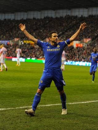 Frank Lampard of Chelsea FC London celebrates following the third goal - Barclays Premier League - Stoke City vs Chelsea - Britannia Stadium - Stoke on Trent - 12 01 13 - Picture Simon Bellis Sportimage EDITORIAL USE ONLY. No use with unauthorised audio, video, data, fixture lists, club league logos or live services. Online in-match use limited to 120 images, no video emulation. No use in betting, games or single club league player publications.
