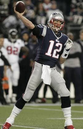 New England Patriots quarterback Tom Brady (12) throws a pass in the third quarter against the Houston Texans in the AFC Divisional Playoff at Gillette Stadium Foxborough, Massachusetts on January 13, 2013. The Patriots defeated the Texans 41-28.  BOS2013011301