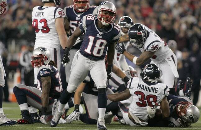 New England Patriots specialist Matthew Slater (18) yells after a kick off in the third quarter of the AFC Divisional Playoff against the Houston Texans at Gillette Stadium Foxborough, Massachusetts on January 13, 2013. The Patriots defeated the Texans 41-28.  BOS2013011314