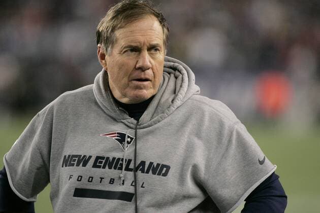 New England Patriots head coach Bill Belichick walks on the sideline in the fourth quarter of the AFC Divisional Playoff against the Houston Texans at Gillette Stadium Foxborough, Massachusetts on January 13, 2013. The Patriots defeated the Texans 41-28.  BOS2013011315