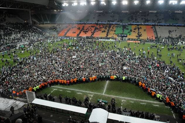 La joie des joueurs apres la victoire de saint etienne FOOTBALL : AS Saint Etienne - demifinale Coupe de la Ligue - 15 01 2013 FredericChambert Panoramic 
