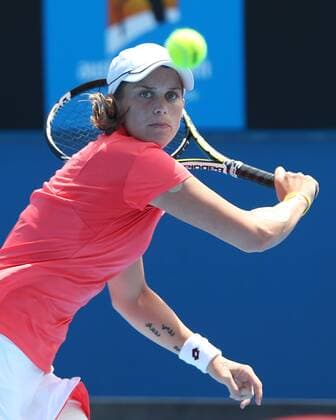 Australian Open 2013, Melbourne Park,ITF Grand Slam Tennis Tournament, Romina Oprandi (SUI),Aktion,Einzelbild,Halbkoerper,Hochformat,