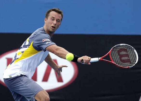 Australian Open 2013, Melbourne Park,ITF Grand Slam Tennis Tournament, Philipp Kohlschreiber (GER),Aktion,Einzelbild,Halbkoerper,Querformat,