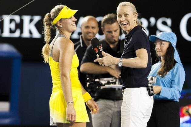 18 January 2013 : Angelique Kerber (GER) laughs as the crowd sing her happy birthday and she is presented with a birthday cake from a ball girl during Day 5 of round 3 at the Australian Tennis open Grand Slam event at Melbourne Park, Melbourne Australia. TENNIS: JAN 18 Australian Open Icon13011809 EDITORIAL USE ONLY