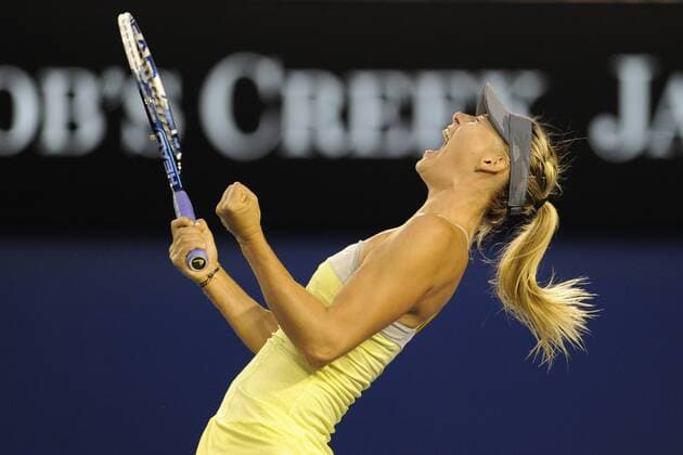 18.01.2013 Melbourne, Australia. Maria Sharapova of Russia reacts hysterically after winning her match on day five of the Australian Open from Melbourne Park. xEstherxLimx  ActionPlus11367000