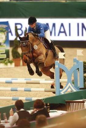 Leipzig Messegelände 19.01.2013 Internat. Reitturnier Partner Pferd hier Stil-Springen Kl. M mit Pferdewechsel Goldener Sattel (HGW-Nachwuchsförderpreis): Vanessa Borgmann (GER) und Carisma