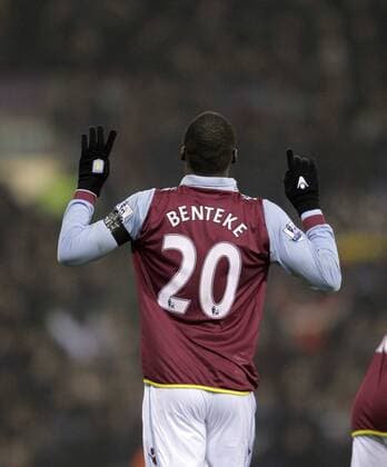 Christian Benteke of Aston Villa celebrates the first goal of the game - Barclays Premier League - West Bromwich Albion vs Aston Villa - The Hawthorns - West Bromwich -19 1 2013- Picture Malcolm Couzens Sportimage EDITORIAL USE ONLY. No use with unauthorised audio, video, data, fixture lists, club league logos or live services. Online in-match use limited to 120 images, no video emulation. No use in betting, games or single club league player publications.