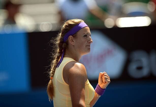 (130121) -- MELBOURNE, Jan. 21, 2013 (Xinhua) -- Victoria Azarenka of Belarus celebrates victory after the women s singles 4th round match at the Australian Open tennis tournament in Melbourne, Australia, Jan. 21, 2013. Victoria Azarenka won the match 2-0. (Xinhua Chen Xiaowei) AUSTRALIA-MELBOURNE-TENNIS-WOMEN S SINGLES 