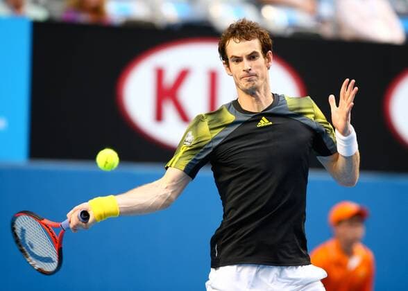 Australian Open 2013, Melbourne Park,ITF Grand Slam Tennis Tournament,Andy Murray (GBR), Aktion,Einzelbild,Halbkoerper,Querformat,