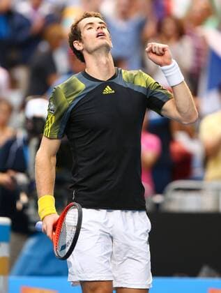 Australian Open 2013, Melbourne Park,ITF Grand Slam Tennis Tournament,Andy Murray (GBR) macht die Faust und jubelt nach seinem Sieg,Einzelbild,halbkoerper,Hochformat,
