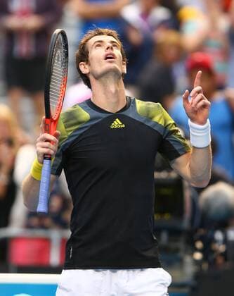 Australian Open 2013, Melbourne Park,ITF Grand Slam Tennis Tournament,Andy Murray (GBR) jubelt nach seinem Sieg,Jubel,Emotion, Aktion,Einzelbild,Halbkoerper,Hochformat,