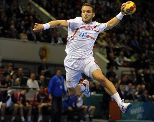 Zaragoza, Halle Principe Felipe, Spanien, 21.1.2013 Männer-Handball-Weltmeisterschaft, Achtelfinalefinale Serbien - Spanien (Deutsche Spieler als Zuschauer) Victor TOMAS, ESP Foto und alle