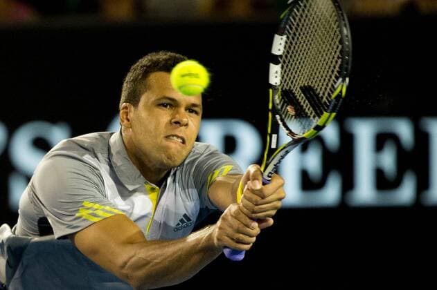 Jan. 23, 2013 - Melbourne, Victoria, Australia - January 23, 2013: Jo-Wilfried Tsonga (FRA) in action in a quarterfinals match on day ten of the 2013 Australian Open grand slam tennis tournament at Melbourne Park in Melbourne, Australia. Tennis 2013: Australian Open JAN 23 - ZUMAc04