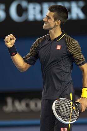 Jan. 24, 2013 - Melbourne, Victoria, Australia - Top Australian Open seed NOVAK DJOKOVIC (SRB) (black shirt) in Mens Singles Quarterfinals in Rod Laver Arena in Melbourne. Tennis 2013 - Australian Open - Day 11 - ZUMAkh1