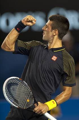 Jan. 24, 2013 - Melbourne, Victoria, Australia - Top Australian Open seed NOVAK DJOKOVIC (SRB) (black shirt) in Mens Singles Quarterfinals in Rod Laver Arena in Melbourne. Tennis 2013 - Australian Open - Day 11 - ZUMAkh1