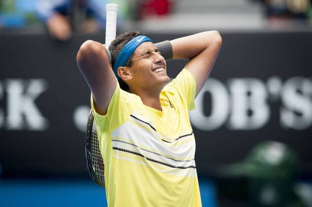 Jan. 26, 2013 - Melbourne, Victoria, Australia - NICK KYRGIOS (AUS) in 2013 Australian Open Junior Boys Singles Final action. Kyrgios wins 7-6, 6-3 at Melbournes Rod Laver Arena. Tennis 2013 - Australian Open - Kyrgios Wins Junior Boys Title - ZUMAkh1