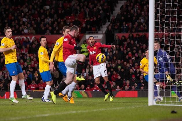 Football - 2012 2013 Premier League - Manchester United vs. Southampton Wayne Rooney of Manchester United scores his second goal at Old Trafford 