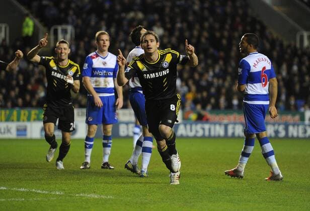 Football - Barclays Premier League - Reading vs. Chelsea Chelsea s Frank Lampard celebrates scoring their second goal of the game at the Madejski Stadium, Reading 