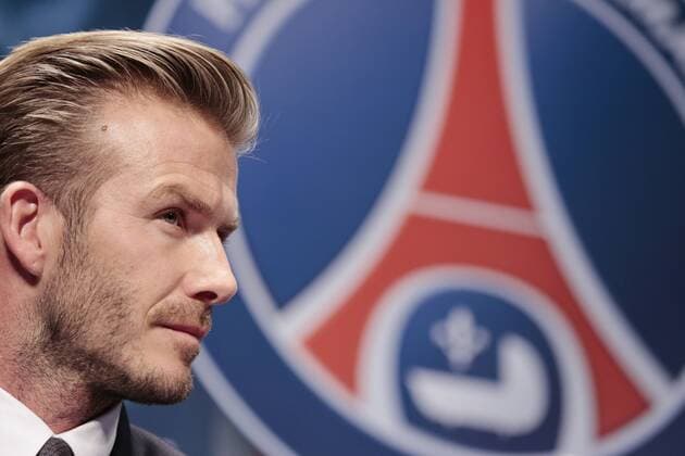 British football player David Beckham attends a press conference at the Parc des Princes stadium in Paris on January 31, 2013 to announce that he joined the team of football club Paris Saint Germain (PSG). 