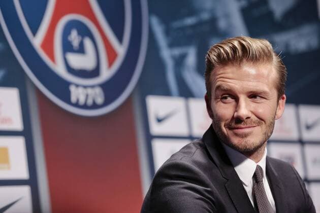 British football player David Beckham attends a press conference at the Parc des Princes stadium in Paris on January 31, 2013 to announce that he joined the team of football club Paris Saint Germain (PSG). 
